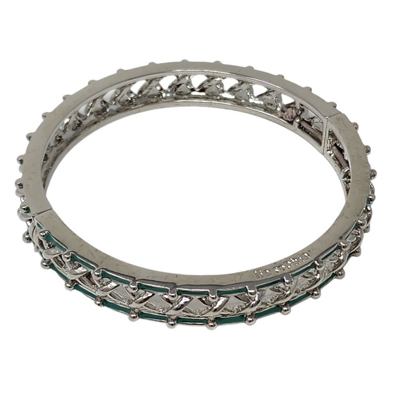 Lia Sophia Crossing Paths Stretch Bracelet Silver Criss-Cross Teal Enamel Accent - Picture 4 of 8